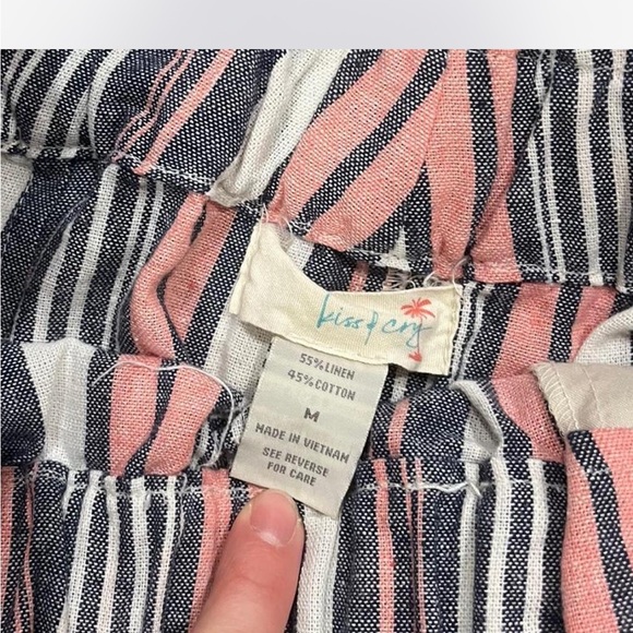 Linen Striped Pink and Blue Women's Shorts - Picture 3 of 3